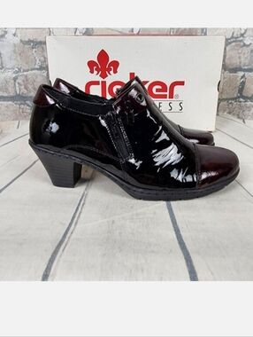 Rieker Patent Leather Derby Ankle Shoes Shoeties Two-Tone Black Burgundy Size 38
